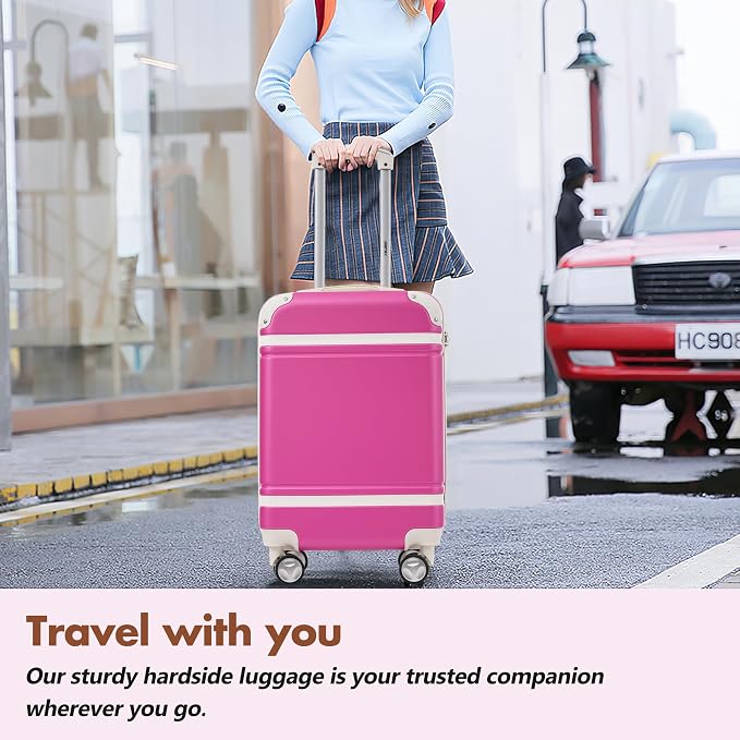 Merax 24 Inch Checked Luggage, Expandable Suitcase with Spinner Wheels, Hard Shell Vintage Luggage Set with TSA Lock(Pink) - Image 8
