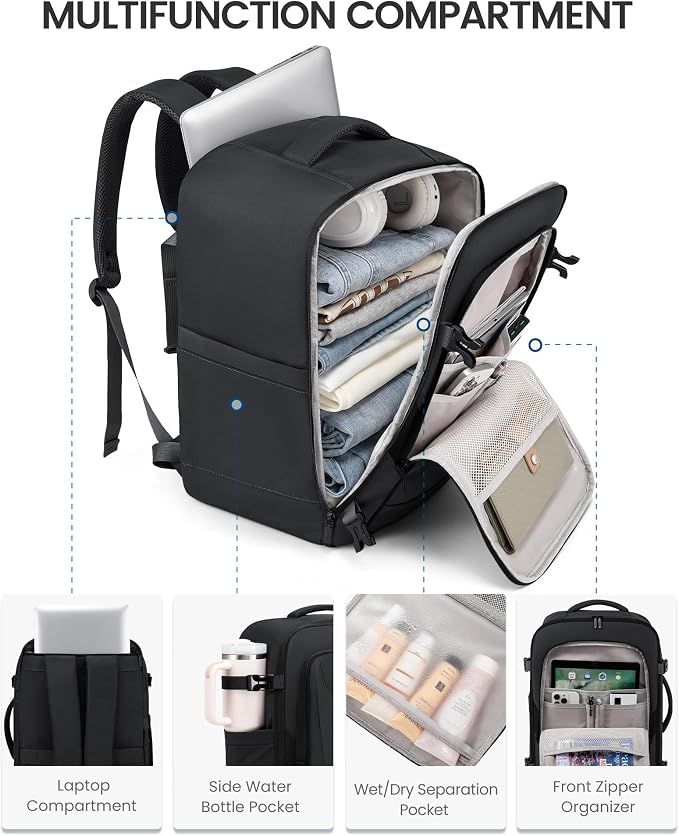 LOVEVOOK Travel Backpackfor Men, 40L Carry on Backpack Flight Approved with 3 Packing Cubes, Extra Large Personal Item Bag Fit 17.3 inch Laptop for Business Trip Weekender, Waterproof Daypack, Gray - Image 4