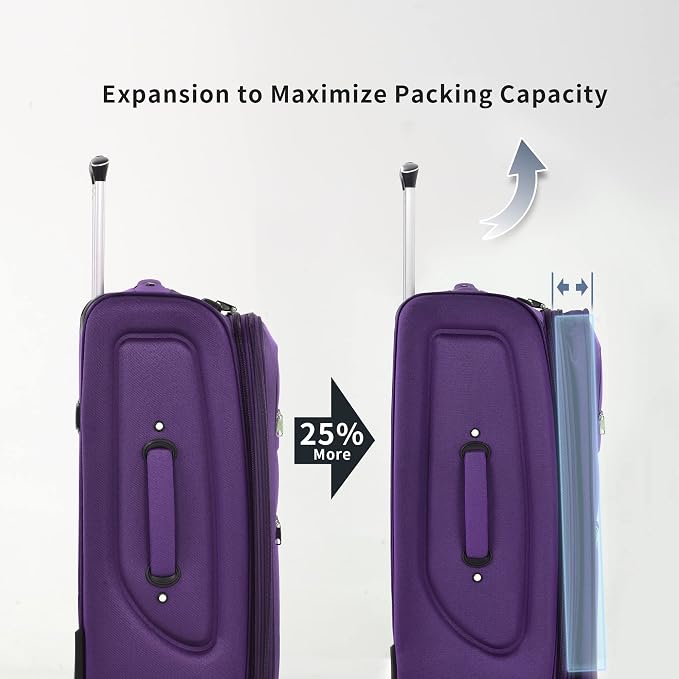 Merax Softside Luggage Set, Travel Suitcase Expandable Lightweight 3 Piece | Luggage Sets with Spinner Wheels 22" 26" 30" Suitcase with TSA Lock (Purple) - Image 8