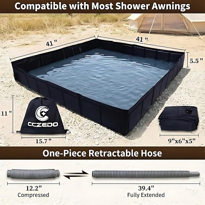 Upgraded Portable Shower Pan 41" x 41" x 5", Foldable Camping Shower Base with Waterproof Storage Bag, Dual Drain Holes, for RV Camping Outdoor Indoor & Portable Showers - Image 5