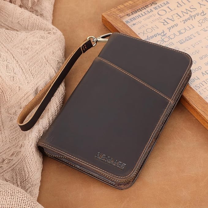 Polare Full Grain Leather Travel Passport Holder RFID Blocking Cover Case Travel Document Organizer Wallet Holders 2 Passports With YKK Zipper (Dark Brown with AirTag Slot) - Image 2
