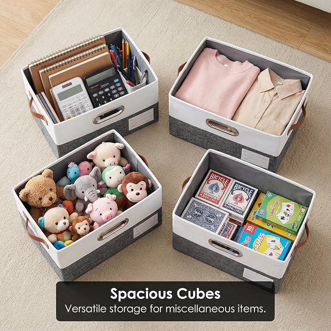PRANDOM Storage Bins with Lids [3-Pack] Linen Fabric Foldable Storage Boxes Organizer Containers Baskets Cube with Cover for Bedroom Closet Office Grey&White（11.4X8.6X6.7 - Image 6