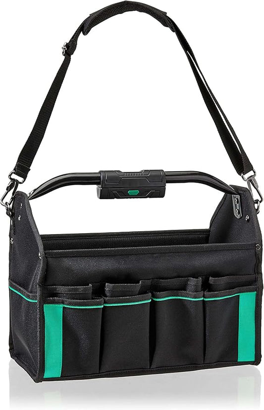 Amazon Basics Tool Bag Organizer with LED Light, 30 Pockets, Adjustable Shoulder Straps, Portable, Black by AmazonBasics