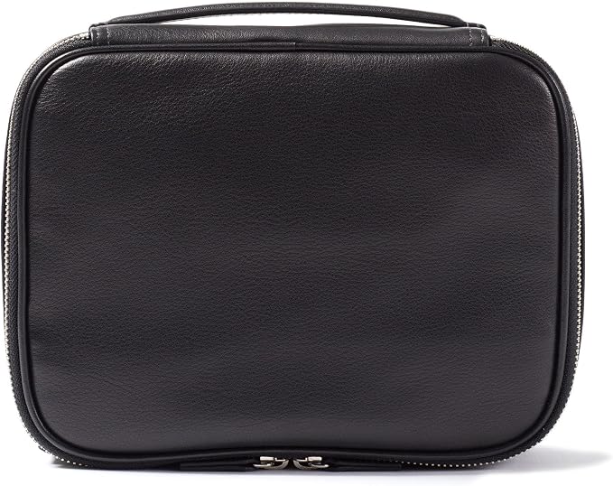 Leatherology Black Onyx Large Travel Organizer – Full-Grain Leather Toiletry Bag with Zipped Mesh Pocket, Elastic Loops & Double Metal Zipper – Travel Storage for Cables, Toiletries & Essentials by Leatherology