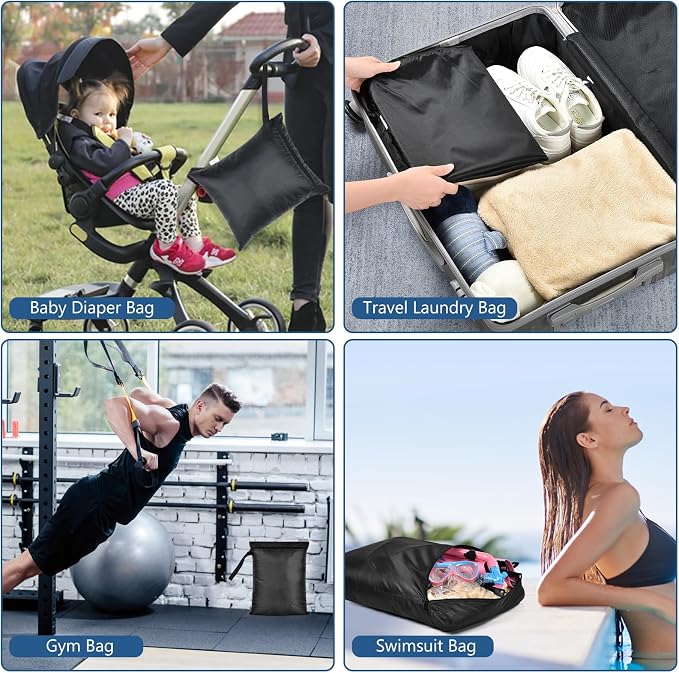 OTraki 2 Pack Wet Bags for Swimming Travel Laundry Bag Nappy Bag Dirty Wet Clothes Bag Waterproof Storage Bags for Gym Swimsuit Workout Yoga Beach Pool (12 x 14 inch) - Image 7