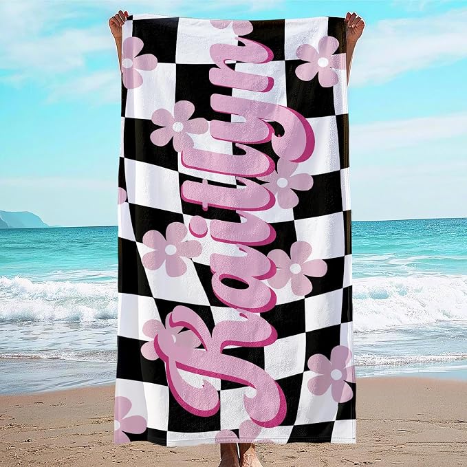JML Personalized Beach Towel with Name, Custom Flower Beach Towel, Customized Microfiber Pool Towel, Quick Dry & Absorbent Swim Towel for Adult,Mother's Day, Birthday, Summer Holiday,Vacation by JML