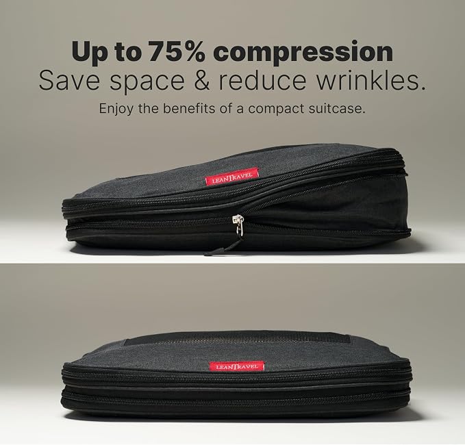 LeanTravel Premium Compression Packing Cubes for Travel - Suitcase Organizer Bags with Double Zipper & Breathable Mesh Panel - Space Saving Carry On Luggage Essentials (6-Pack Black) - Image 3