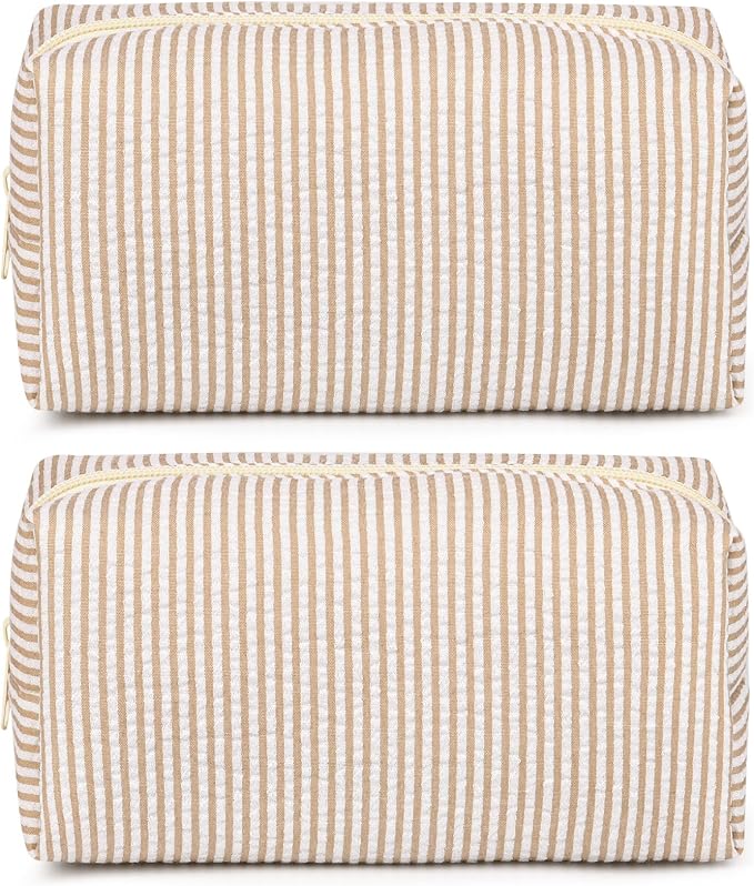 SOIDRAM 2 Pack Makeup Bag for Women, Brown Makeup Pouch Small Cosmetic Bag Travel Toiletry Organizer for Skincare, Brushes & Essentials by SOIDRAM