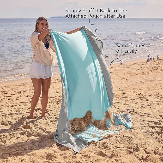 WEKAPO Beach Blanket Sandproof Waterproof, Extra Large Beach Mat, Oversized & Compact Sand Free, Quick Drying Beach Essentials for Vacation, Cruise, Picnic & Camping with Stakes - Image 5