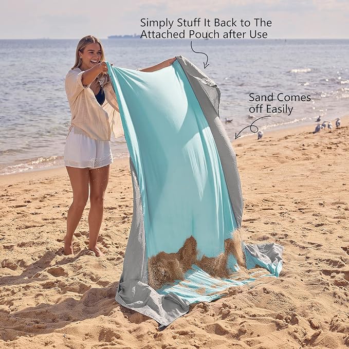 WEKAPO Beach Blanket Sandproof Waterproof, Extra Large Beach Mat, Oversized & Compact Sand Free, Quick Drying Beach Essentials for Vacation, Cruise, Picnic & Camping with Stakes - Image 5