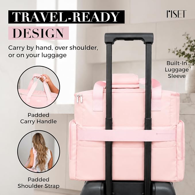 Nail Polish Organizer Case - Structured Spill-Proof Travel Bag with Reinforced Stitching, Strong Zippers, Removable Dividers - Extra Large Manicurist Storage Box in Luxury Gift-Ready Packaging - Pink - Image 6