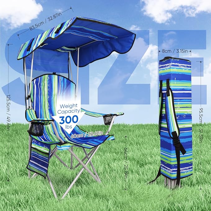 VTOY Portable Camping Chair with Canopy - Folding Chair with Canopy, Durable 600D Oxford Canopy Chair for Camping, Beach, Picnics, Fishing & Sports - Image 2