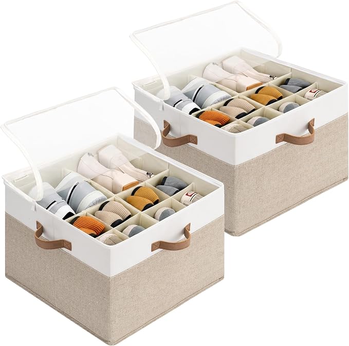 StorageWorks Shoe Organizer for Closet, Brown & White | Foldable, Adjustable Dividers, For Heels & Sneakers, Fits 16-32 Pairs by StorageWorks