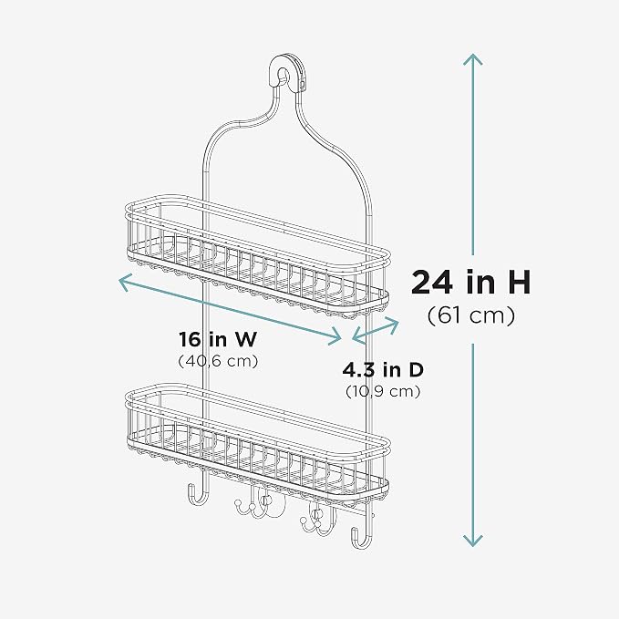 Zenna Home Shower Caddy Hanging Bathroom Organizer, Steel Shower Rack with 2 Extra Wide Shelves and Built in Hooks, Rust-Resistant Over Shower Head Caddy Storage System, Bronze - Image 6