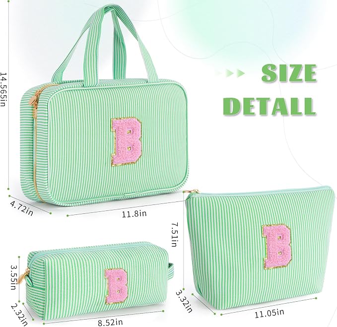Gifts for Teen Girls Women - Travel Hanging Toiletry Bag & Makeup Bag - Personalized Initial Cosmetic Bag | Birthday Gift for Girl Trendy Stuff - Green B - Image 6