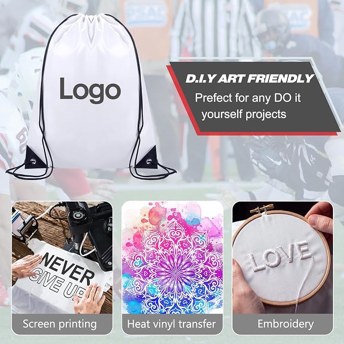 Shappy Drawstring Backpack Bulk Sports Gym Cinch Bag Polyester String Bag for Men Women(White,200 Pcs) - Image 7