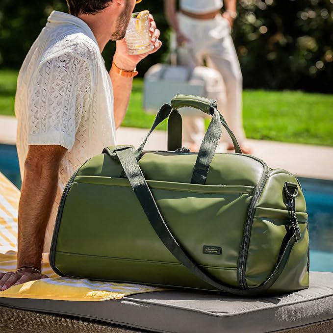 Halfday Convertible 2-in-1 Vegan Leather Premium Garment Duffel Weekender Bag 45L (Carry-on, Wrinkle-Free Travel, Hanging Suit Compartment, Shoe Pockets, Trolley Sleeve), Leaf - Image 4