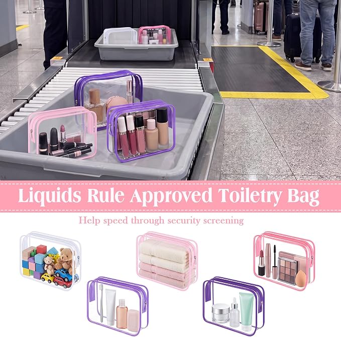 20 Pcs Clear Makeup Bags Bulk Travel Toiletry Bag 7 x 5.5 x 1.6 Inch PVC Zipper Pouch Waterproof Plastic Cosmetic Case Portable Organizer for Women Summer Bathroom (Pink Purple) - Image 4