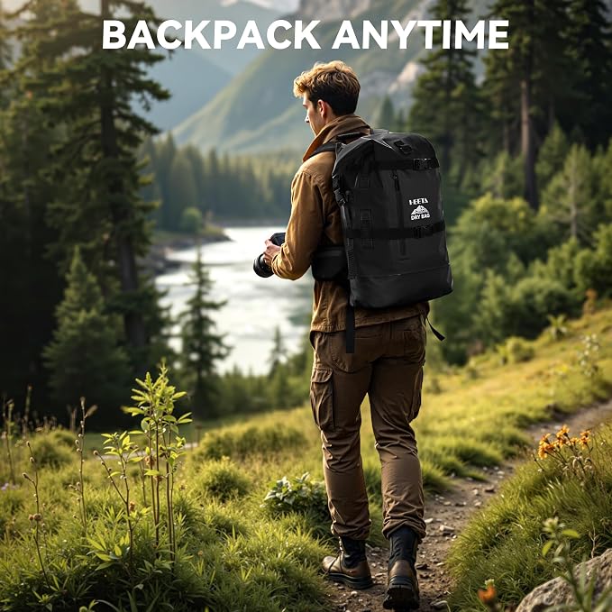HEETA Dry Bags Waterproof Backpack 40L for Men & Women, Roll Top Heavy Duty Cushioned Hiking Backpack for Kayaking Boating Paddle Boarding Fishing Travel Camping Beach Vacation Cruise Ship Essentials - Image 8