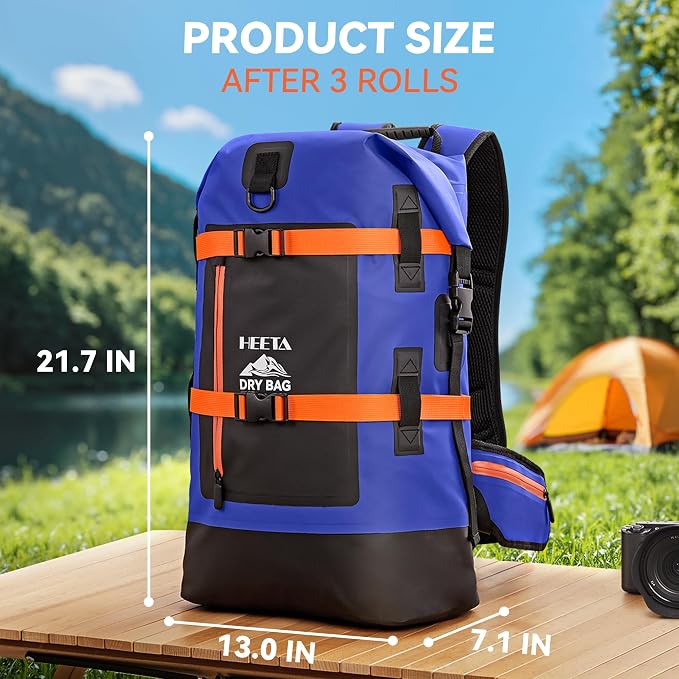 HEETA Dry Bags Waterproof Backpack 40L for Men & Women, Roll Top Heavy Duty Cushioned Hiking Backpack for Kayaking Boating Paddle Boarding Fishing Travel Camping Beach Vacation Cruise Ship Essentials - Image 4