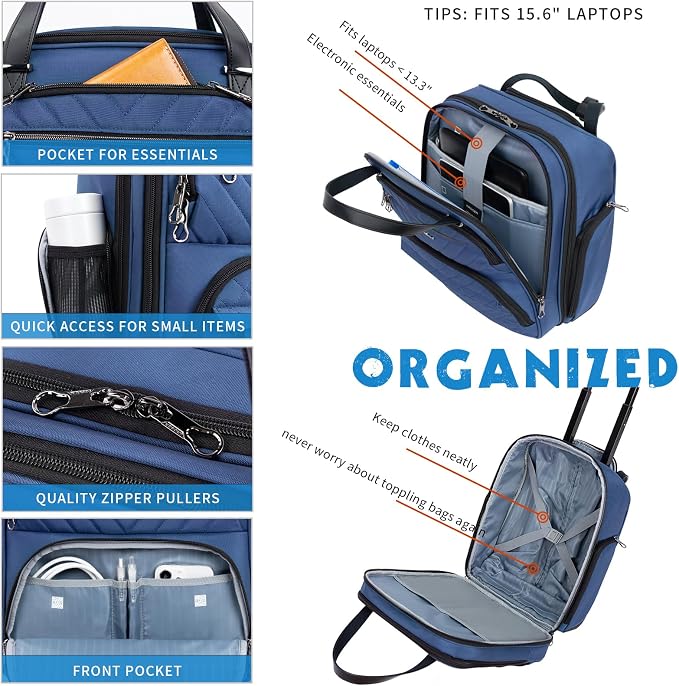 KROSER Carry On Underseat Multi-functional, 16-inch Underseater Lightweight Overnight Suitcase for Women, Haze Blue - Image 4
