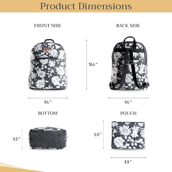 Maison d' Hermine Backpack for Women Men Cotton Shoulder Multipurpose Rucksack with Small Pouch Lightweight Multi Pocket Bag for Travel Work Perfect for Spring Summer (Pretty Autumn - Black) - Image 4