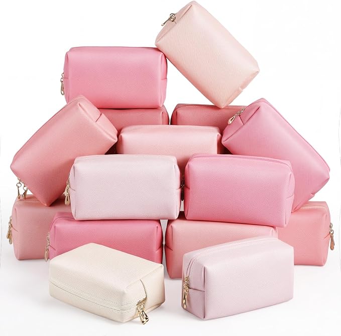 Kigeli Aesthetic Makeup Bags PU Leather Cosmetic Pouches Waterproof Plain Toiletry Bags Makeup Pouches Bulk for Women Party Gift Travel Storage Organizer(Pink Series,7.1 x 2.8 x 4.3 in) by Kigeli