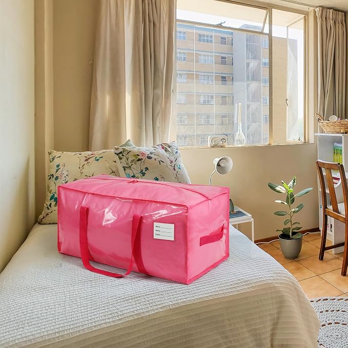 VTSVTS 2 Pack Extra Heavy Duty Large Moving Bags with Comfortable Handle & Strong Zipper,Storage Totes for Space Saving Moving Storage College Supplies Alternative to Moving Box,Pink - Image 4