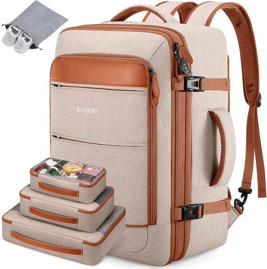 Bagsure Travel Backpack Carry On Backpack 42L Flight Approved, Expandable Laptop Backpack with Packing Cubes & Shoe Pocket, Water Resistant Luggage Backpack for Men Women, Large Backpack 20 * 14 * 7" by Bagsure