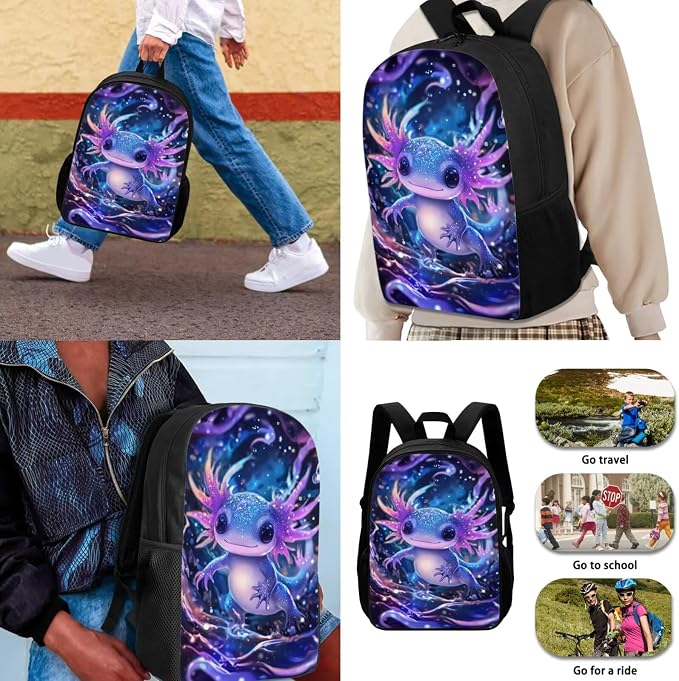 Galaxy Axolotl Backpack with Lunch Box Kids Girls 6-8/8-9 Ocean Elementary School Bookbag 17in Preschool Book Bags 4 in 1 Student Back Pack and Lunch Bag Pencil Case Water Bottle Holder Set - Image 3