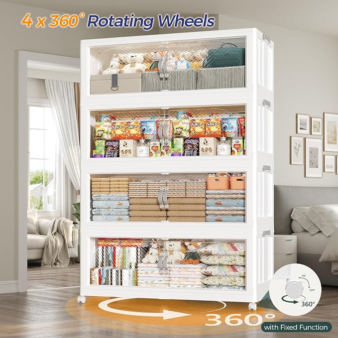 200Gal/800QT 5-Tiers Extra Large Stackable Storage Bins with Lid, Collapsible Cabinet Closet Organizer Plastic Container Box with Wheels Doors Drawers for Office Dorm Kitchen, White - Image 6