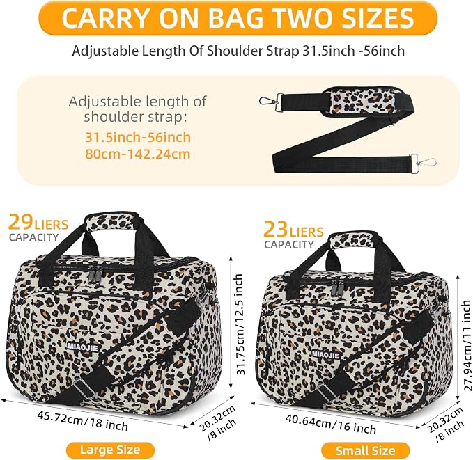 Underseat Carry On Luggage Lightweight Travel Tote Weekender Bag Overnight Duffle Bag for Travel, Travel Essentials Personal Item Travel Bag for Women and Men,Leopard-16Inch - Image 5