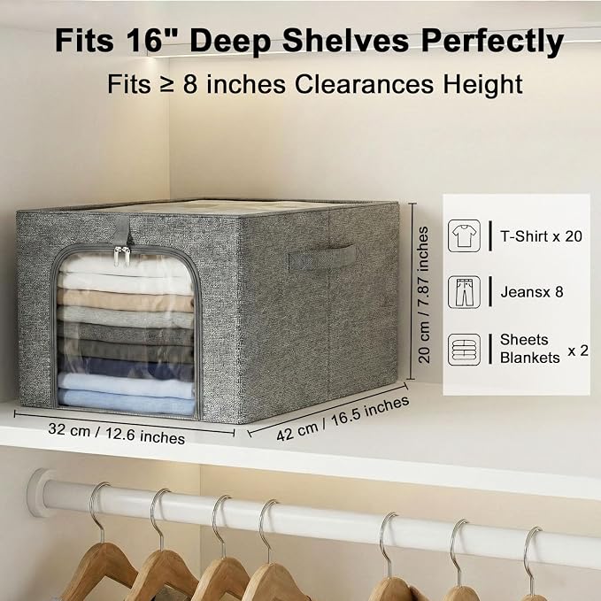 GoMaihe Baby Clothes Storage Bins with Metal Frame, 6-Pack Small Closet Storage Bin with Lid & Clear Window, Nursery Organizer for Baby Clothing, Toddler Kids Storage Boxes, Cationic Fabric 27L - Image 2