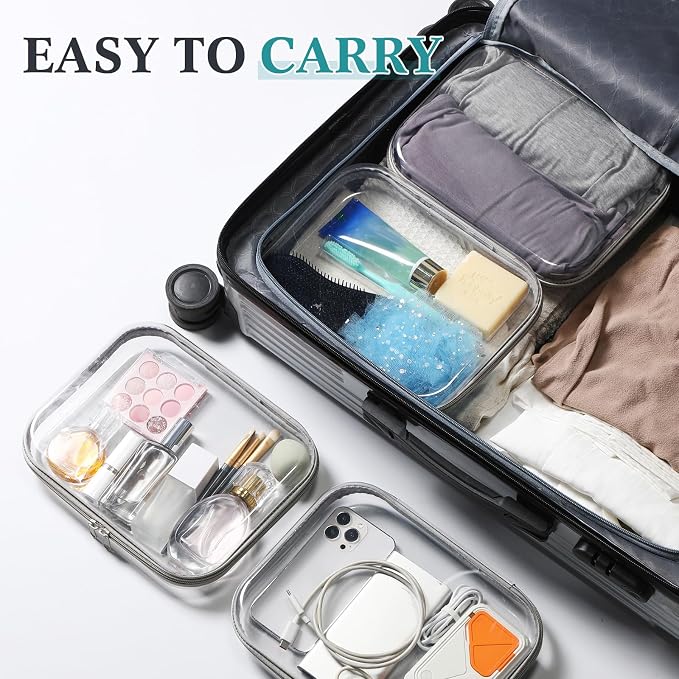 Sanwuta 6 Pcs Clear Hard Zipper Case Plastic Zipper Pouches Transparent Makeup Bag Pencil Case Pouches Toiletry Diaper Bag for Travel Toy Storage Organizer Bins(Gray,9.84 x 7.87 x 2 Inch) - Image 5