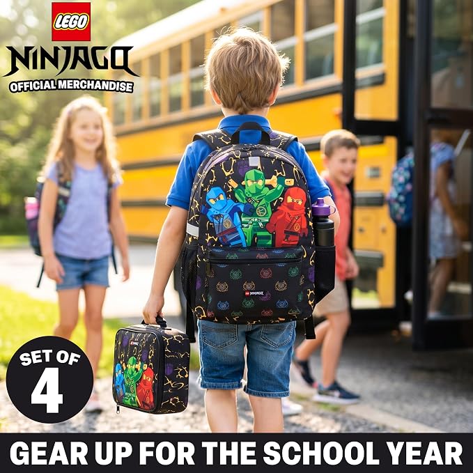 Get Trend Lego Ninjago Boys Backpack 4 Piece Set | 18 In Bookbag with Insulated Lunch Bag, Zipped Pencil Case & BPA-Free Water Bottle, Adjustable Padded Straps, Gifts for Boys - Image 2