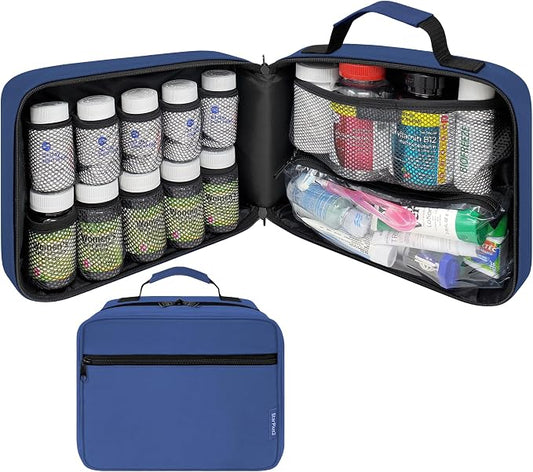 Large Pill Bottle Organizer & Medicine Bag for Travel, Blue | Prescription bottle organizer with 10 bottle pockets and padded storage for medication bottles, supplements, vitamins by StarPlus2