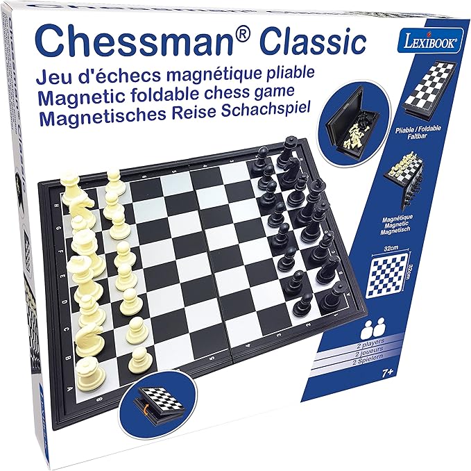 Lexibook Chessman® Classic, Magnetic and Foldable Chess Game, 32 Pieces, Family Board Game, Black/Grey, CGM320