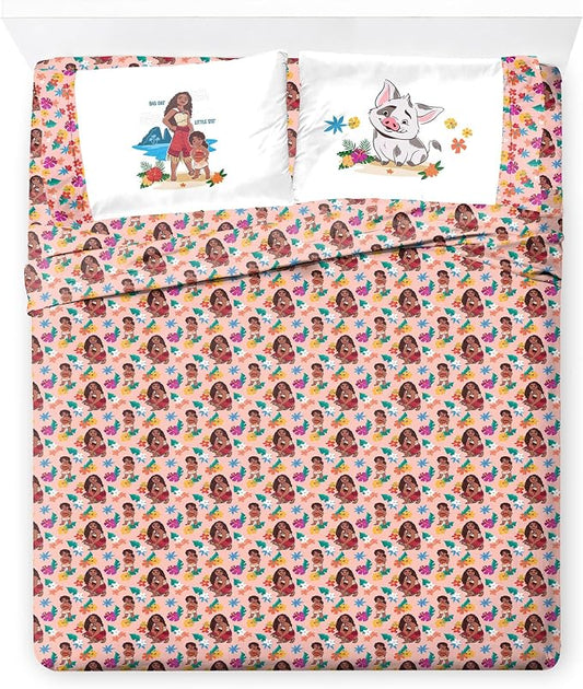 Jay Franco Kids Sheet Set with Fitted, Flat Sheets & Pillow Cover - Ultra-Soft Bedding with Pillowcase for Room Decor, Pink - Moana, 4 Piece Full by JayFranco