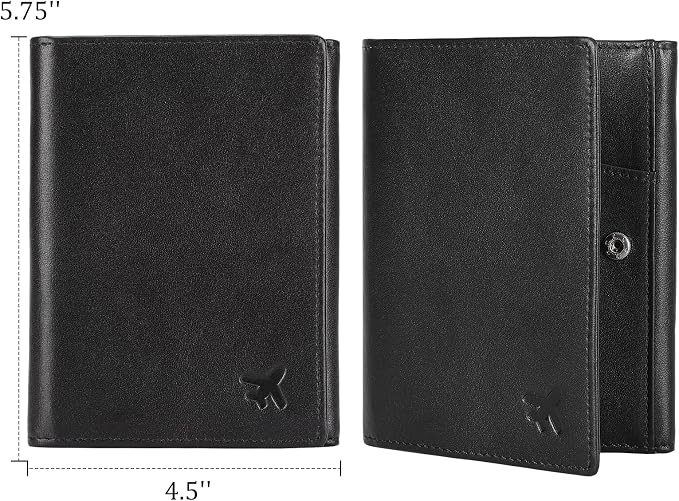 Polare Napa Leather Pilot Wallet Passport Holder RFID Blocking Tri-fold Travel Cover Document Organizer for Aviation Professionals (Black) - Image 4