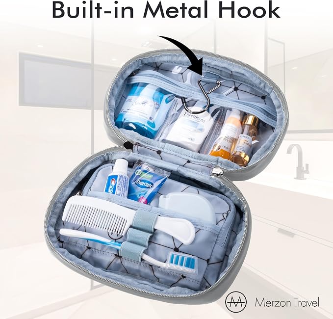 The Tomorrow Kit, Hanging Toiletry Bag with Dual Compartments Organized Travel Toiletry Organizer with Hook Closure Made from Sturdy Water Resistant Nylon HNG-732-SLV Silver - Image 7