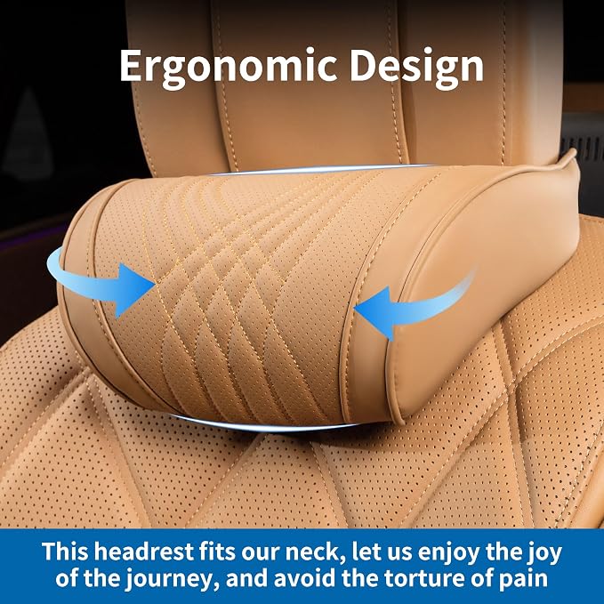 Car Headrest Pillow for Driving Memory Foam Palomino Brown 1 Pack | Soft Comfortable Leather Seat Head Rest Pillow Headrest Travel Neck Support Cushion for Most Cars SUV Home Office Chair - Image 3