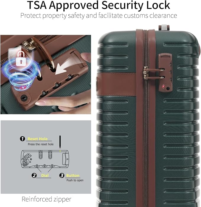 3 Piece Carry On Luggage Sets, 20 Inch Airline Approved Hard Shell Suitcase with TSA Lock & 360° Spinner Wheels, Travel Set with Duffel Bag for Women (Green) - Image 4