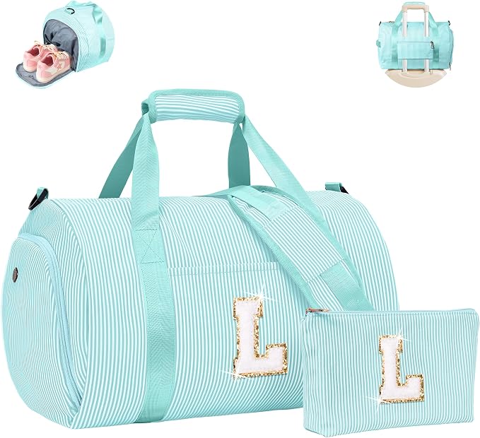 Birthday Gifts for Granddaughter, Girls Travel Duffle Bag, Kids Initial Overnight Bags with Shoe Compartment, Personalized Weekend Bag with Cosmetic Pouch, Trendy Stuff for Teen (Letter L) by Vogewood
