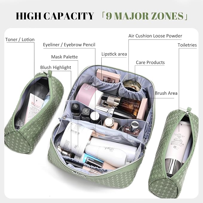 BOYATU Travel Makeup Bag for Women: Four Leaf Clover Large Capacity 3 Pcs Set Cosmetic Bags - Waterproof 50% Extra Space for Toiletry Organizer - Travel Essentials for Fortunate (01 Light Green) - Image 4
