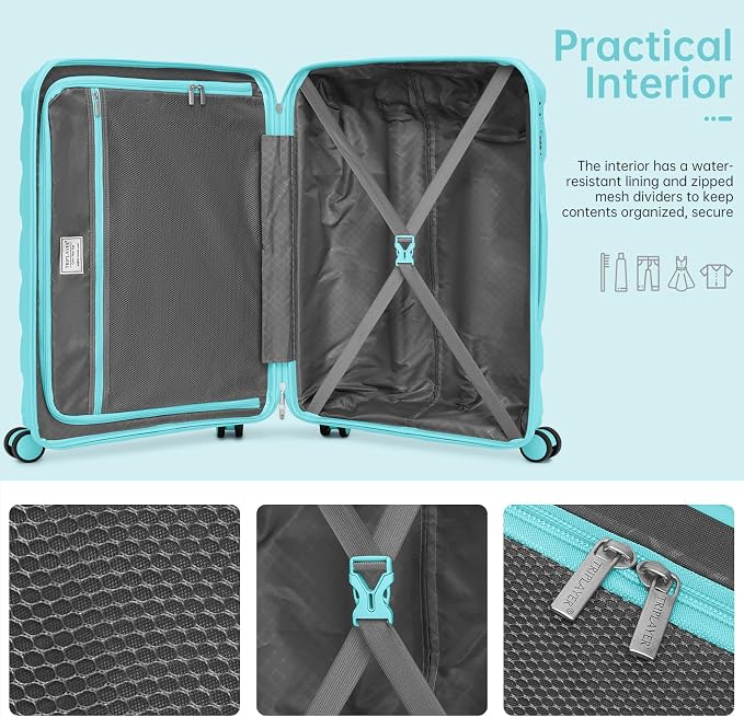 Carry On Luggage 22x14x9 Airline Approved, 22 Inch PP Hardshell Luggage Carry-on Suitcase with Spinner Wheels, Carry On Suitcase Set for Women (Baby Blue) - Image 5