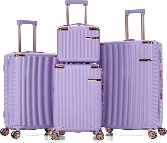 Merax Luggage Sets 4 Piece with Cosmetic Case TSA Lock, Hardside ABS Carry On Suitcase with YKK Zippers Lightweight Rolling Travel Luggage Sets with Spinner Wheels,14+20+24+28 IN,Purple by Merax