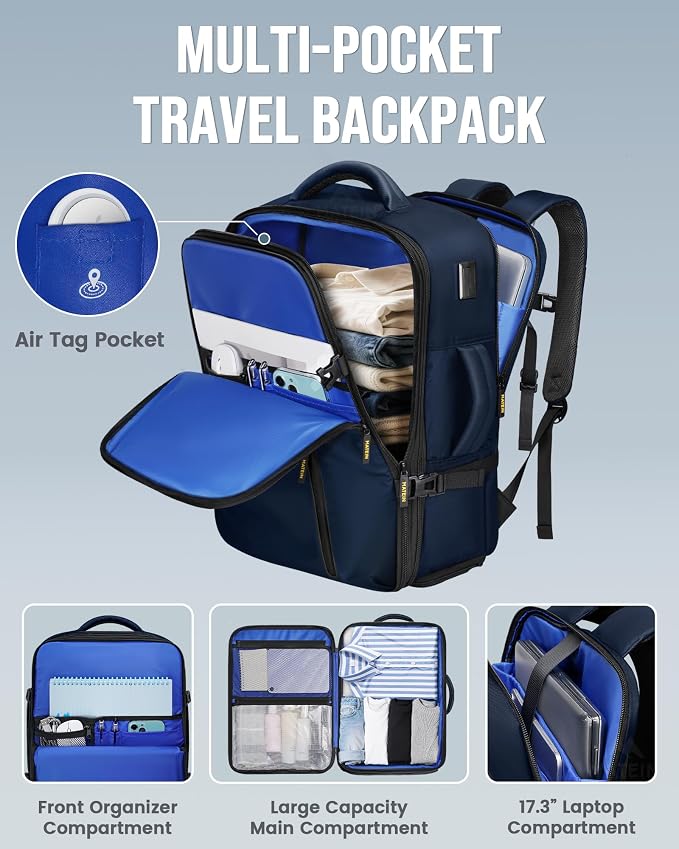 MATEIN Personal Item Backpack 18x14x8, Expandable Underseat Travel Backpack | Large Carry on Bag Luggage, Shoe Compartment Removable, TSA Approved, Fit 17.3 inch Laptop, For Frontier Airlines, Blue - Image 2