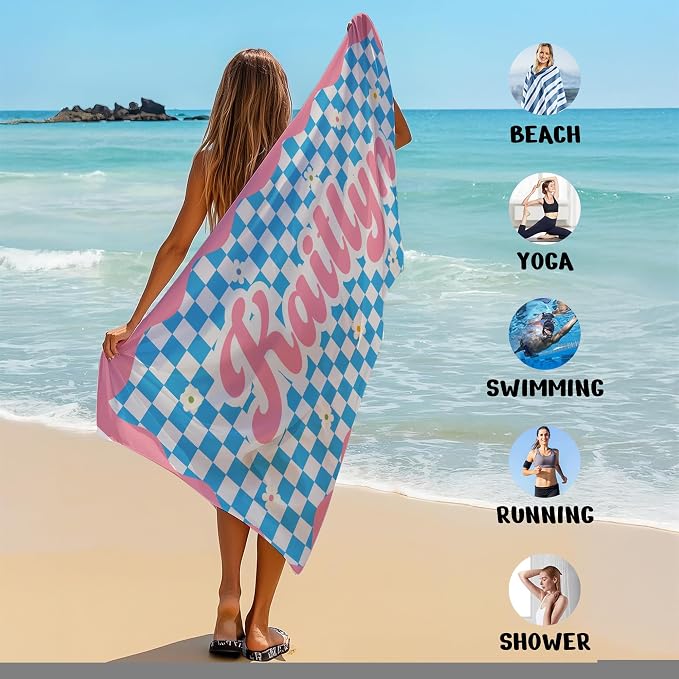 JML Personalized Beach Towel with Name, Custom Flower Beach Towel, Customized Microfiber Pool Towel, Quick Dry & Absorbent Swim Towel for Adult,Mother's Day, Birthday, Summer Holiday,Vacation - Image 6
