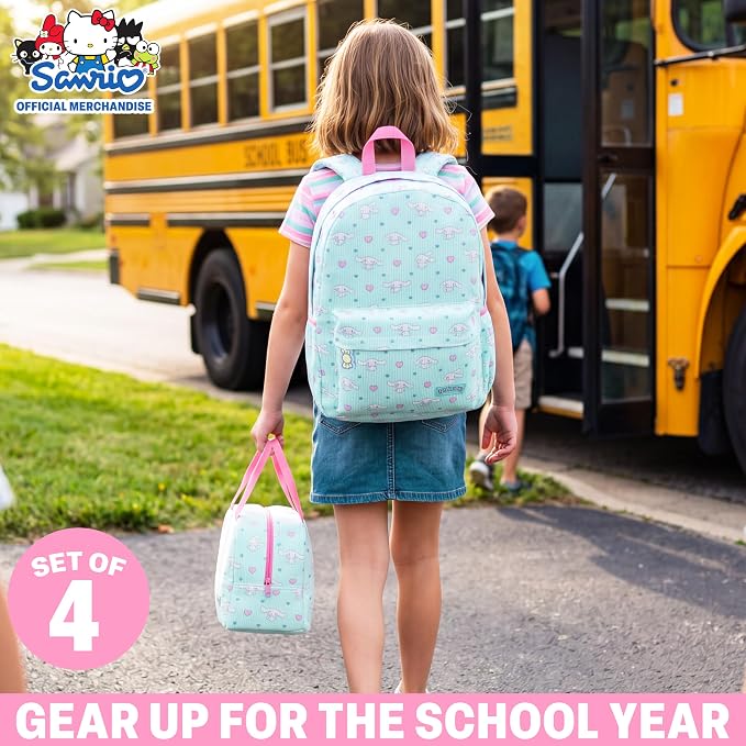 Get Trend Cinnamoroll Girls Corduroy Backpack 4 Piece Set | 17 inch Bookbag with Laptop Pocket, Insulated Lunch Bag, Zipped Pencil Case & Lanyard, Back to School Kawaii Gifts for Girls - Image 2