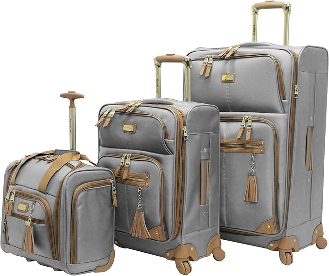 Steve Madden Designer Luggage Collection - 3 Piece Softside Expandable Lightweight Spinner Suitcase Set - Travel Set Includes an Under Seat Bag, 20-Inch Carry on and 28-Inch Checked Suitcase, Harlo by STEVEMADDEN